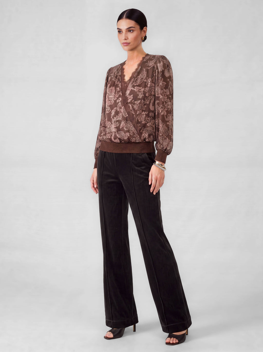 Floral Printed Lace Surplice Top