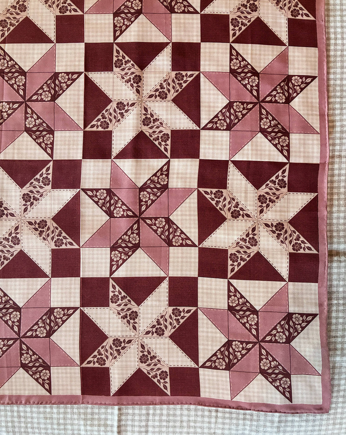 100% Silk Bandana Scarf - Patchwork Quilt Garden 23 Square