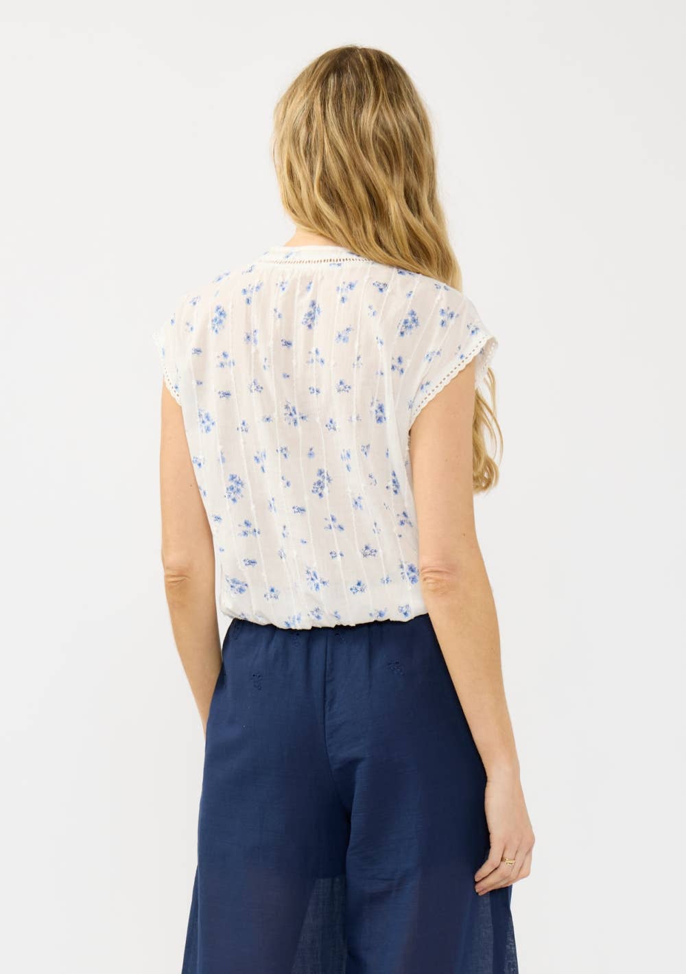 Button Down Lace Trim Top