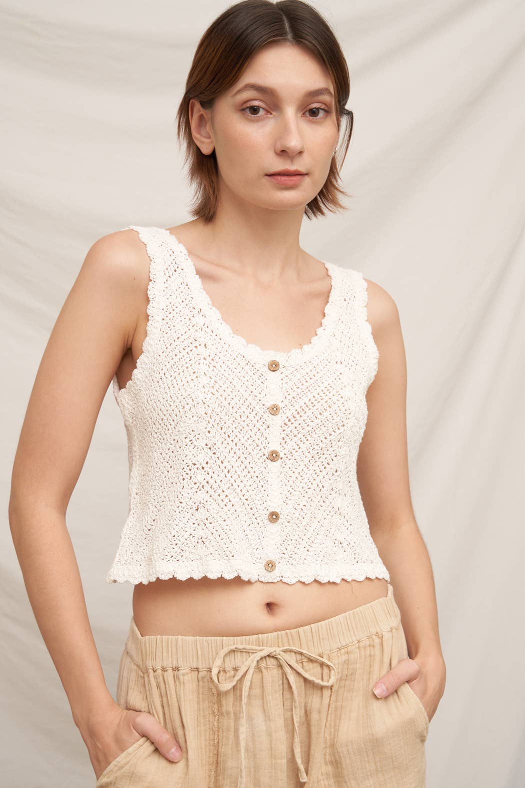 Sleeveless Crochet Top with Button Detail