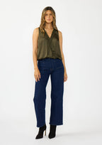 Sleeveless Embroidered Surplice Top with Elastic Hem