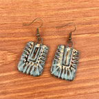 Turquoise Rectangle Burst Clay Earrings 