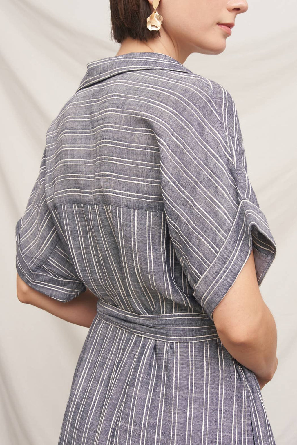 Short Sleeve Striped Button Down Shirt Dress