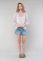 Floral Smocked Raglan Bishop Sleeve Blouse