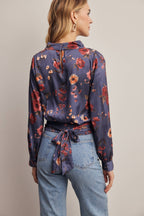 Floral Mock Neck Tie Back Blouse