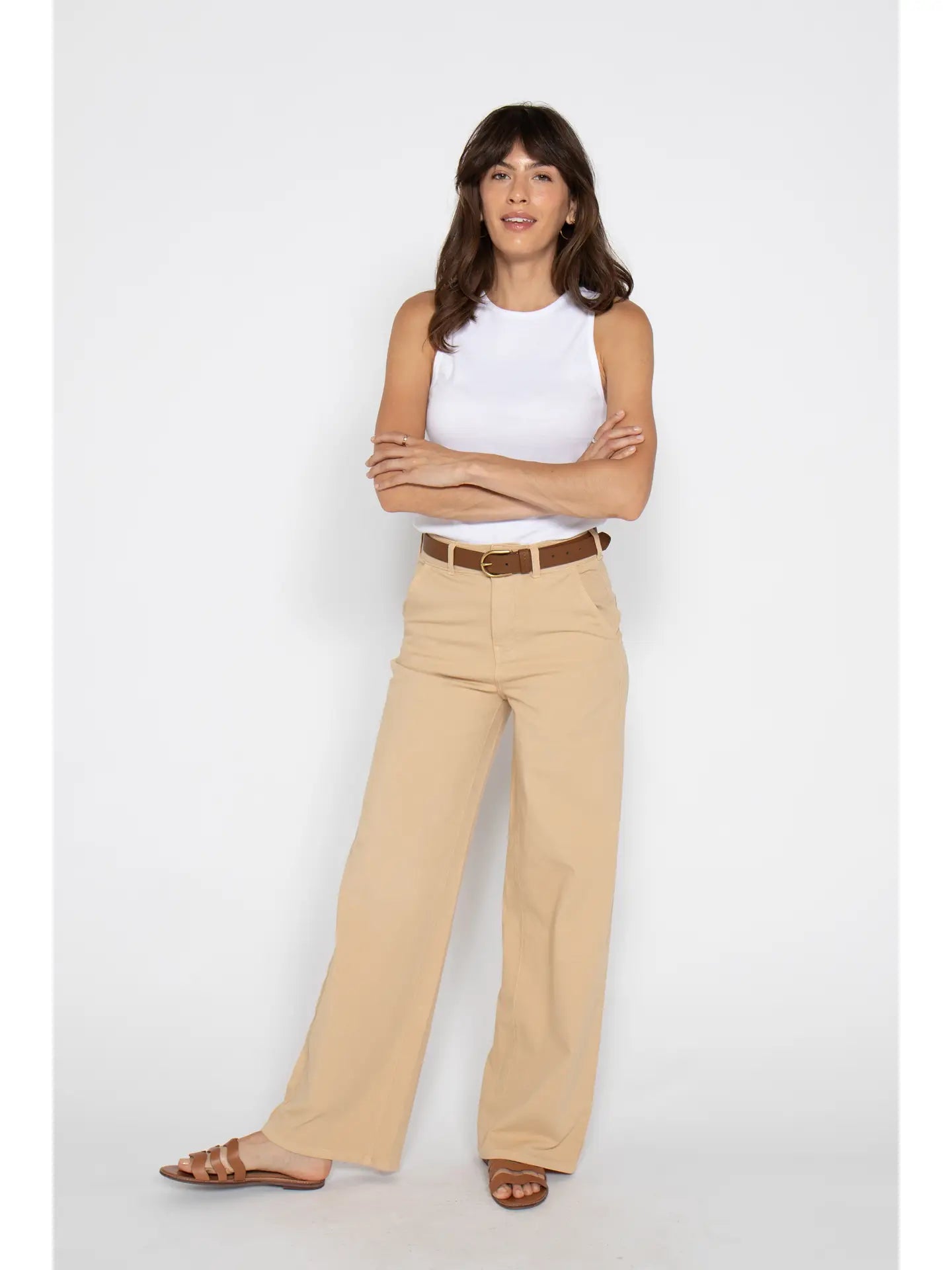 Flora Stretch High Rise Trouser, Almond Buff