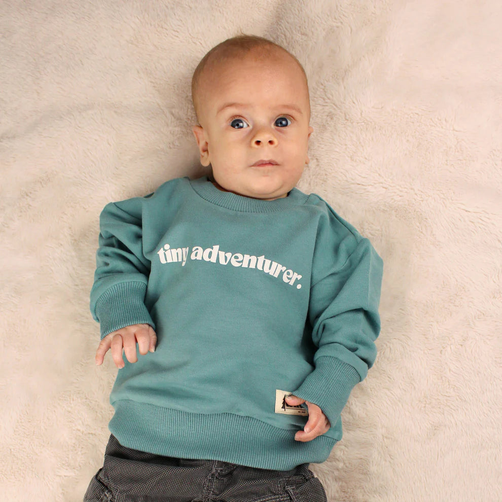 Kid's Organic Pullover - Teal - Tiny Adventurer