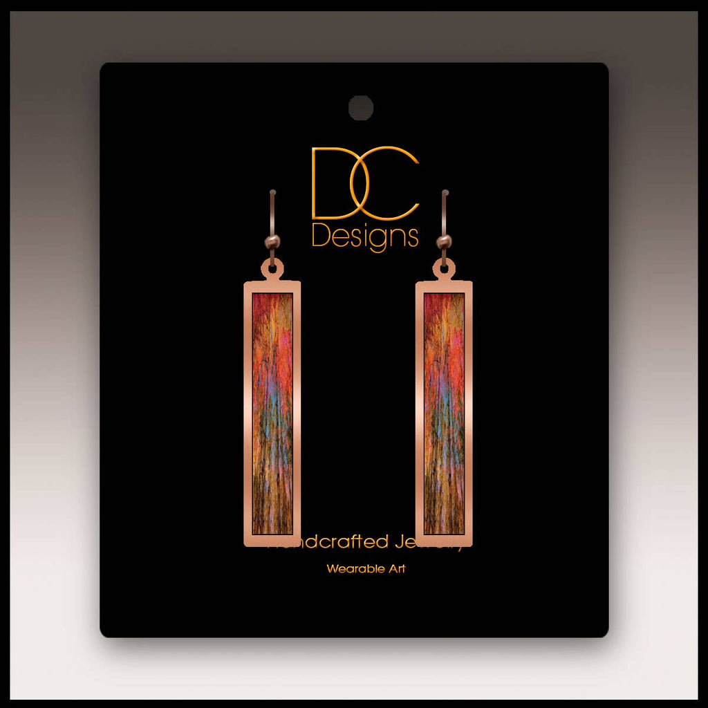 Orange Nature Abstract Copper Showcase Rectangle Earrings
