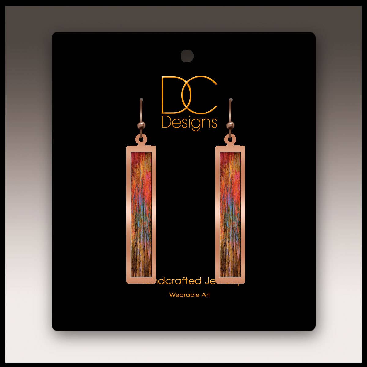 Orange Nature Abstract Copper Showcase Rectangle Earrings