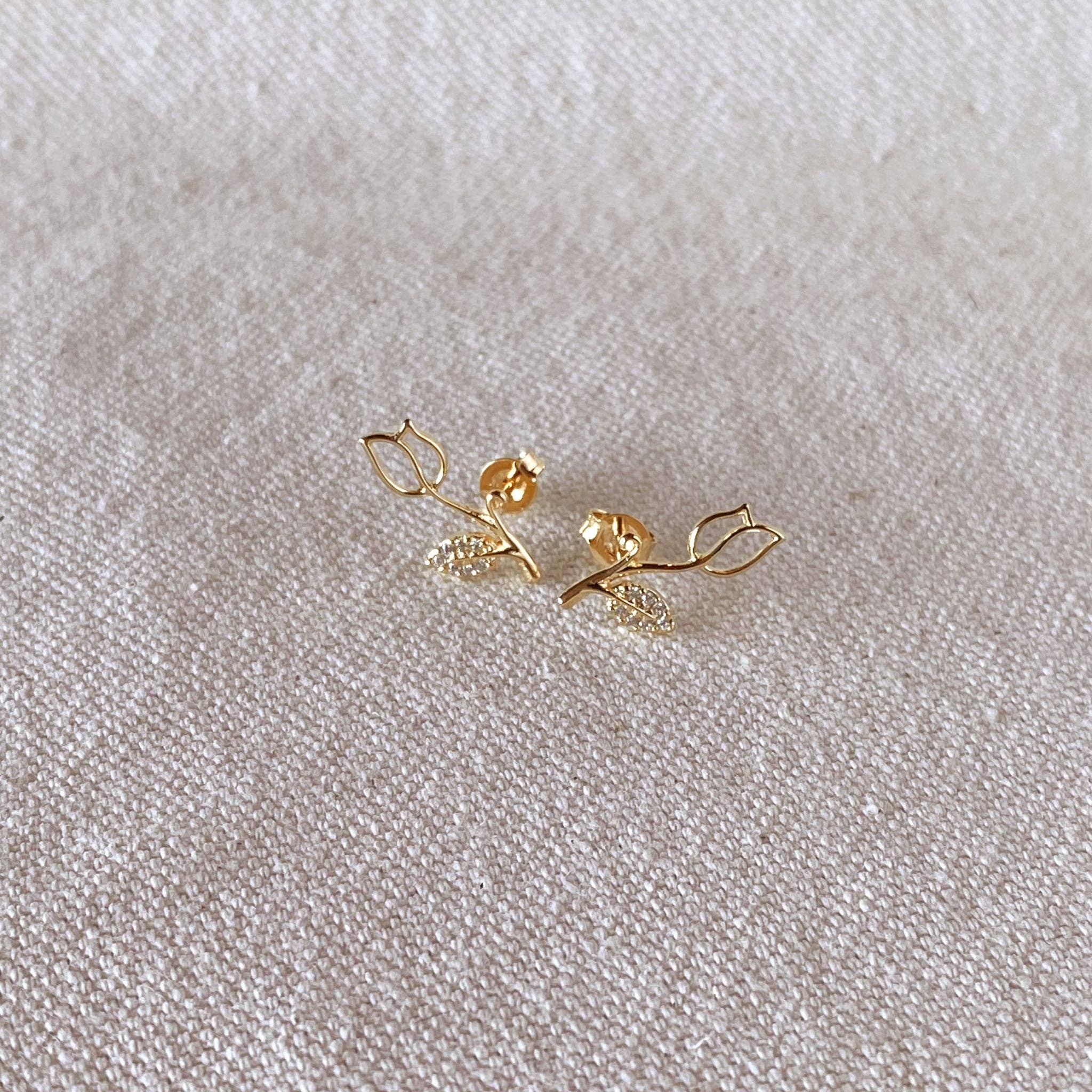 Tulip Stud Earrings With Cubic Zirconia Stones