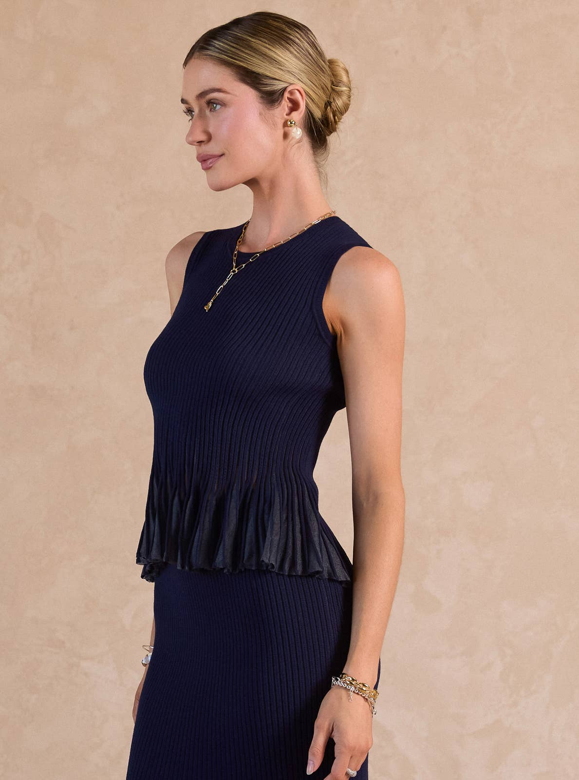 Sleeveless Sweater Sheer Peplum Tank Top