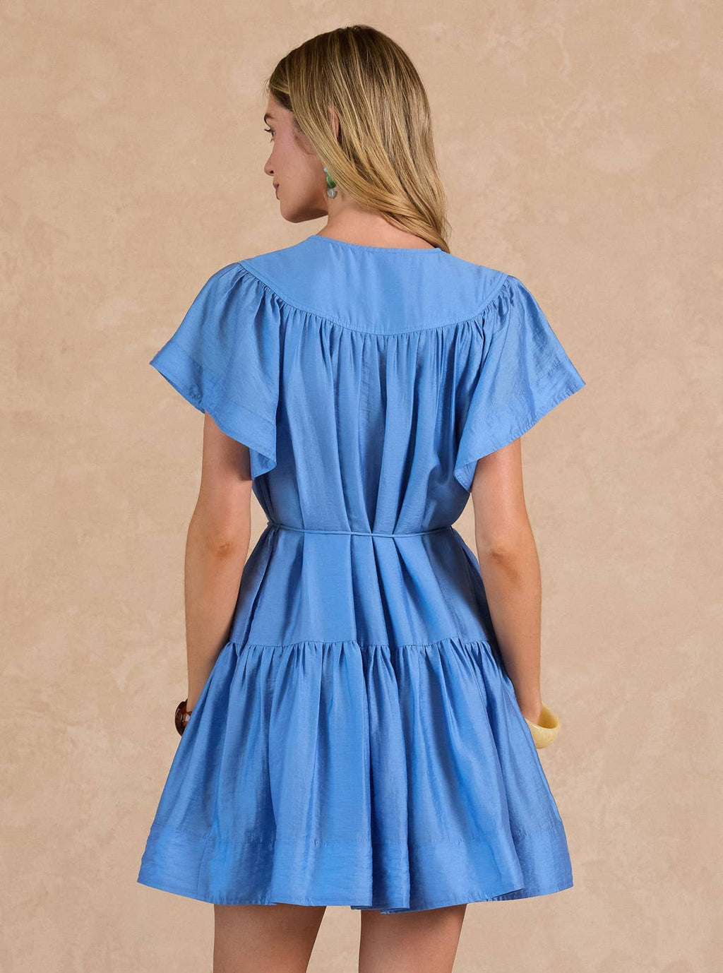 Flutter Sleeve Tiered Mini Dress