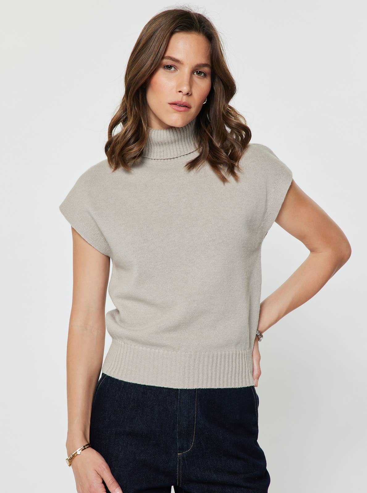 Turtleneck Short Sleeve Knit Sweater