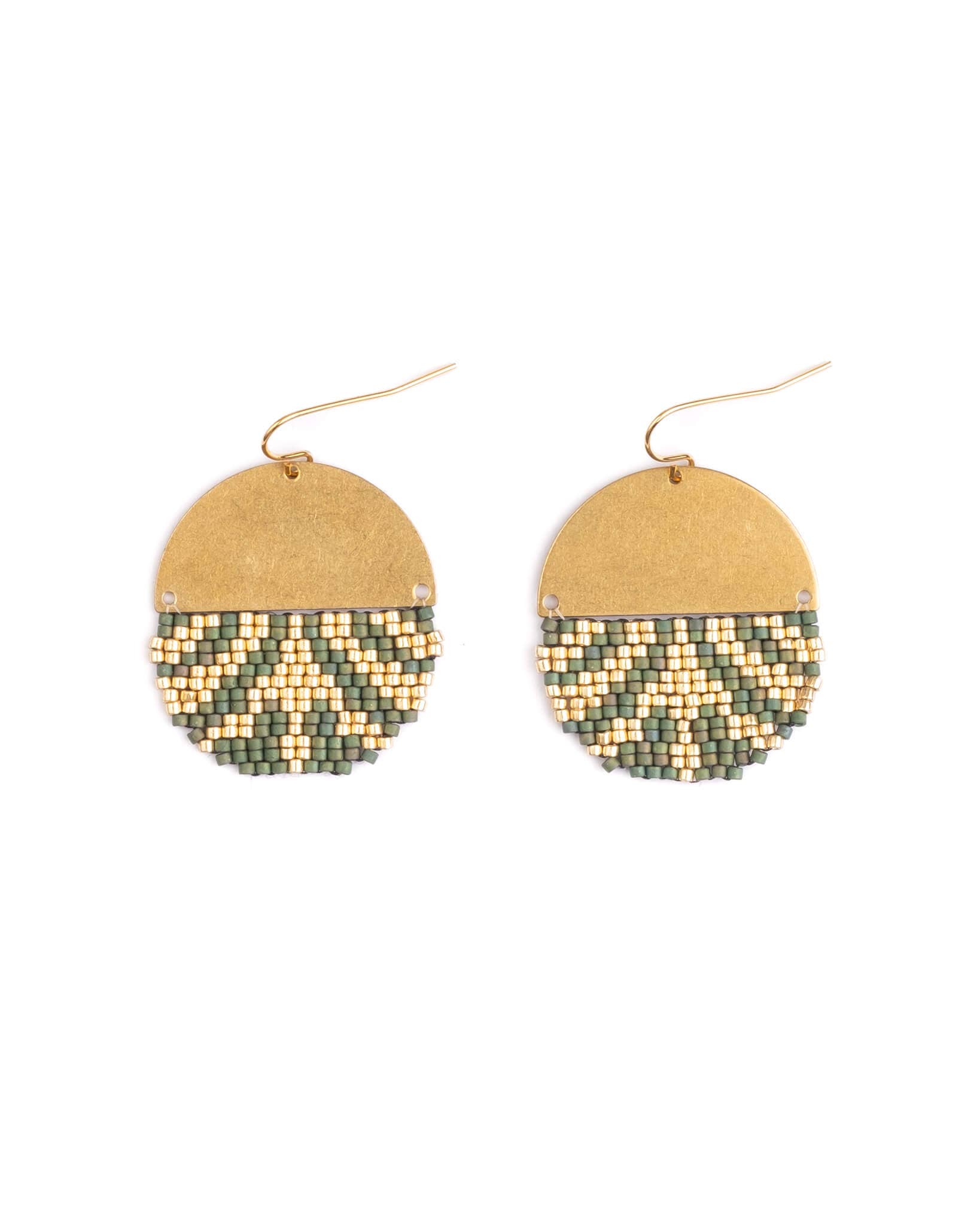 Beaded Handwoven Savoy Drop Earrings (Green)