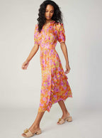 Floral Print Ruffle Detail Midi Dress