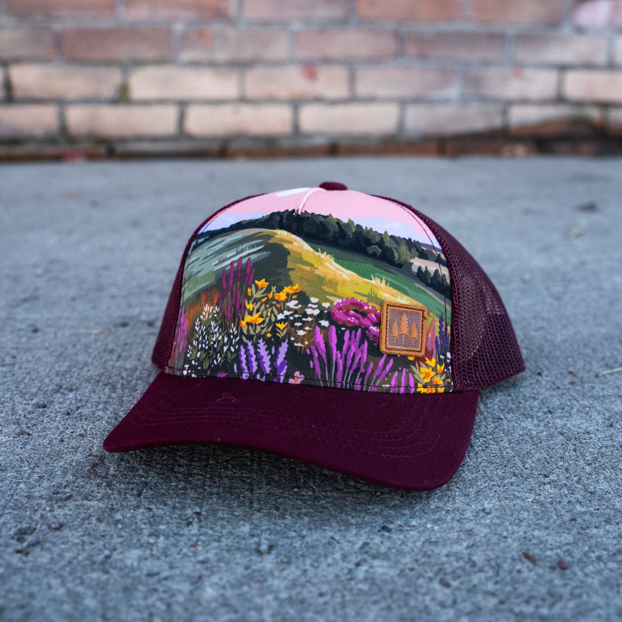 Wildflower Field Trucker Hat- Maroon