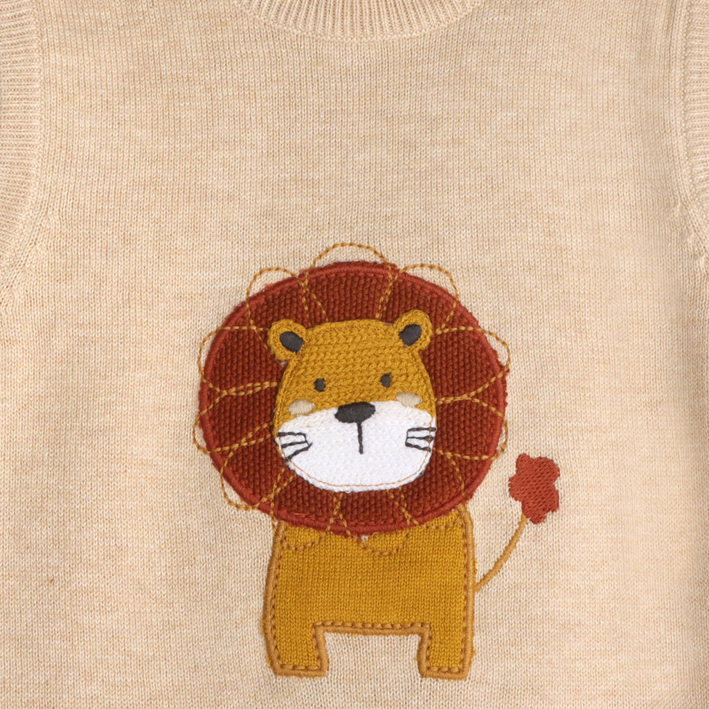 Lion Applique Knit Sleeveless Baby Romper (Organic Cotton)