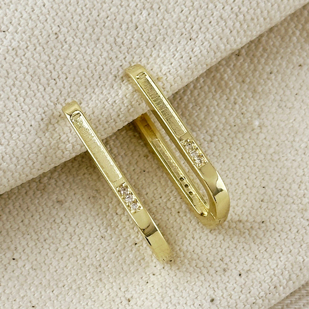 Slight Long Oblong CZ Hoop Earrings