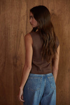 Knit Cotton Pointelle Round Neck Sleeveless Tank