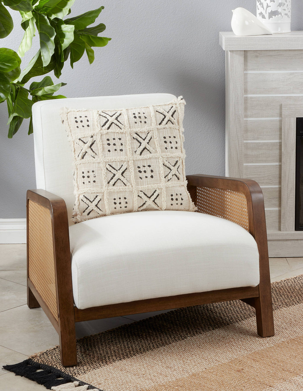Throw Pillow With Tufted Block Print Design