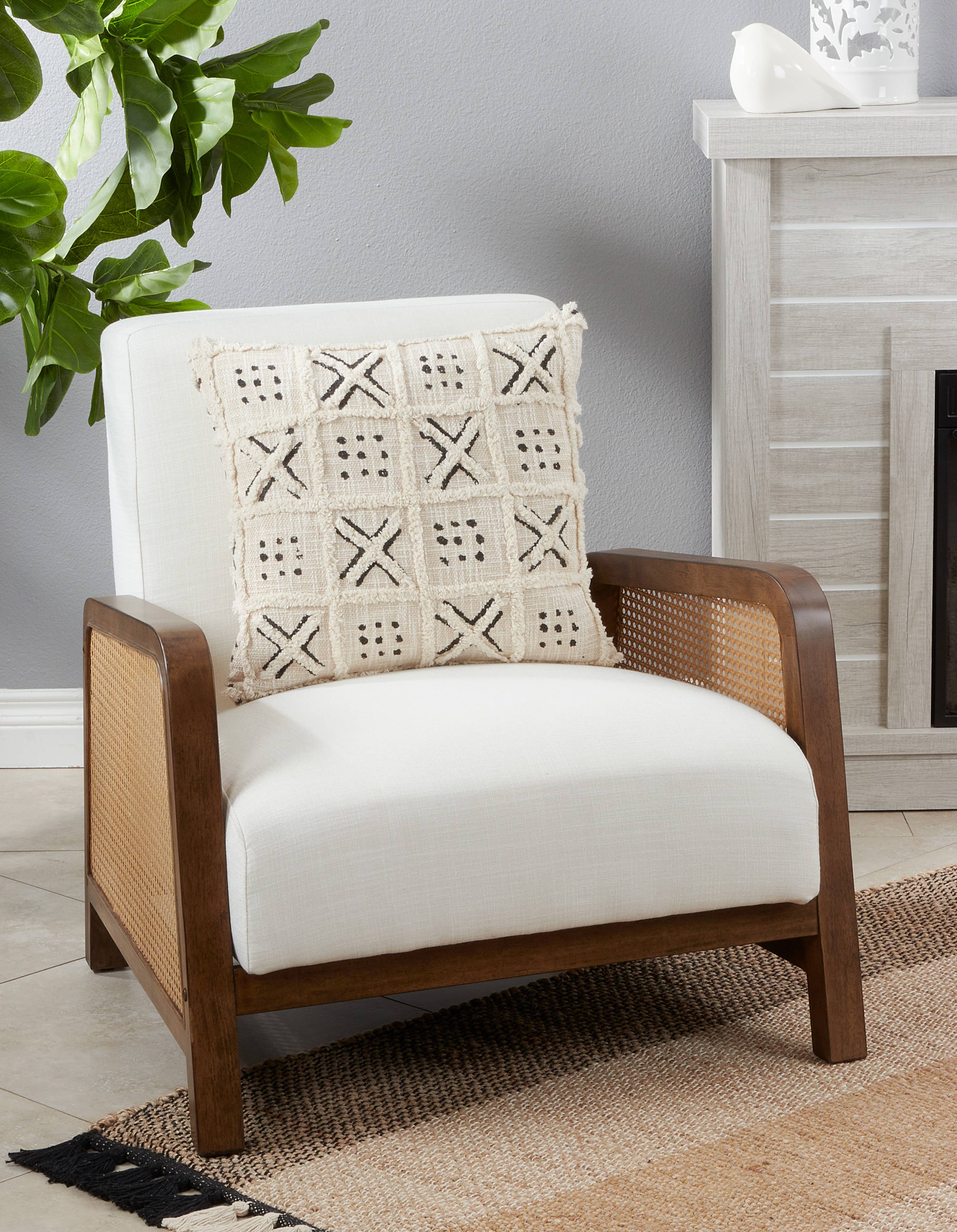 Throw Pillow With Tufted Block Print Design