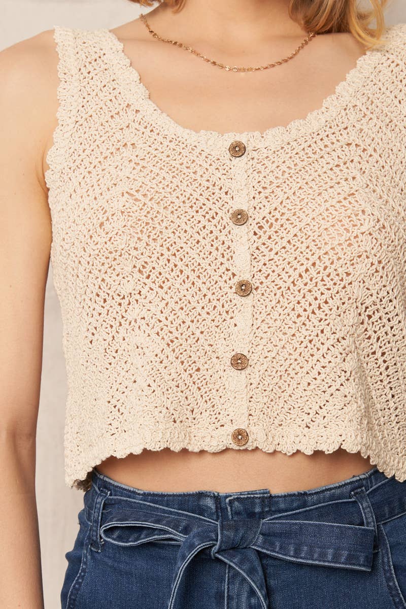 Sleeveless Crochet Top with Button Detail