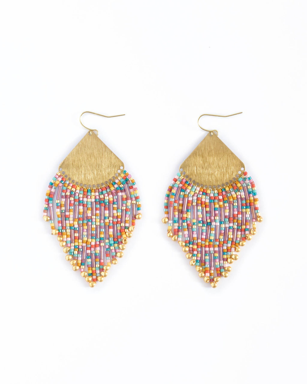 Beaded Handwoven Confetti Fringe Earrings (Blue/Green)