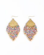 Beaded Handwoven Confetti Fringe Earrings (Blue/Green)