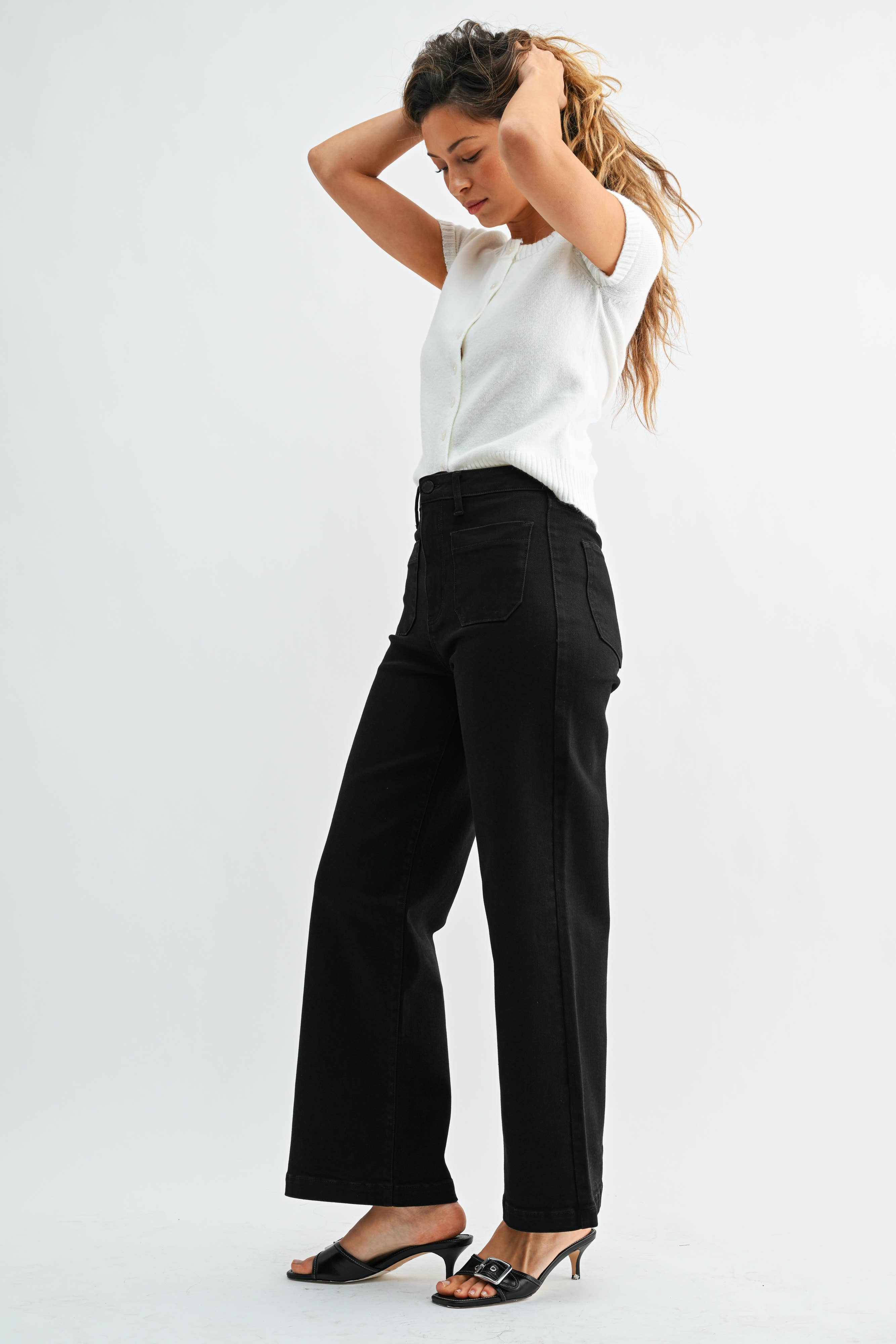 Black Patch Pocket Wide Leg