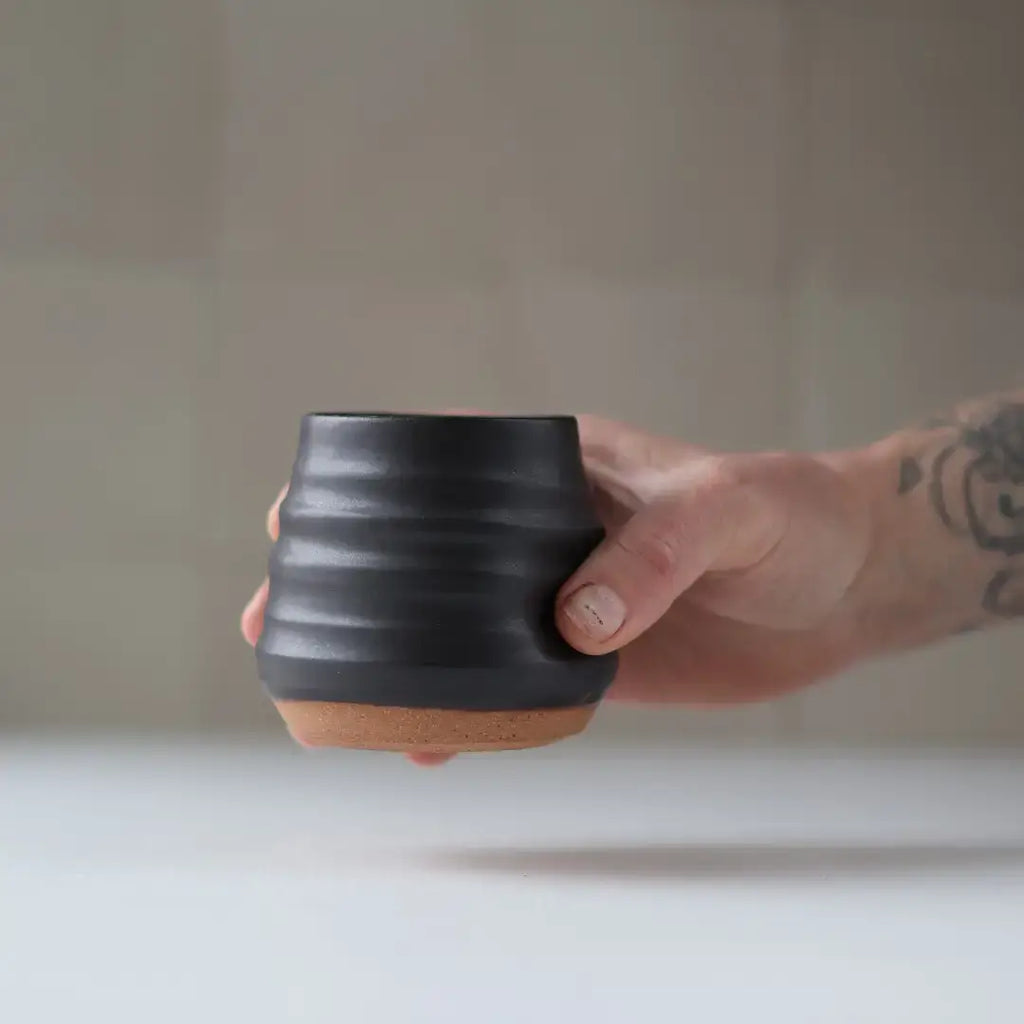 Anytime Cup Black handmade pottery wine + Cocktail tumbler 