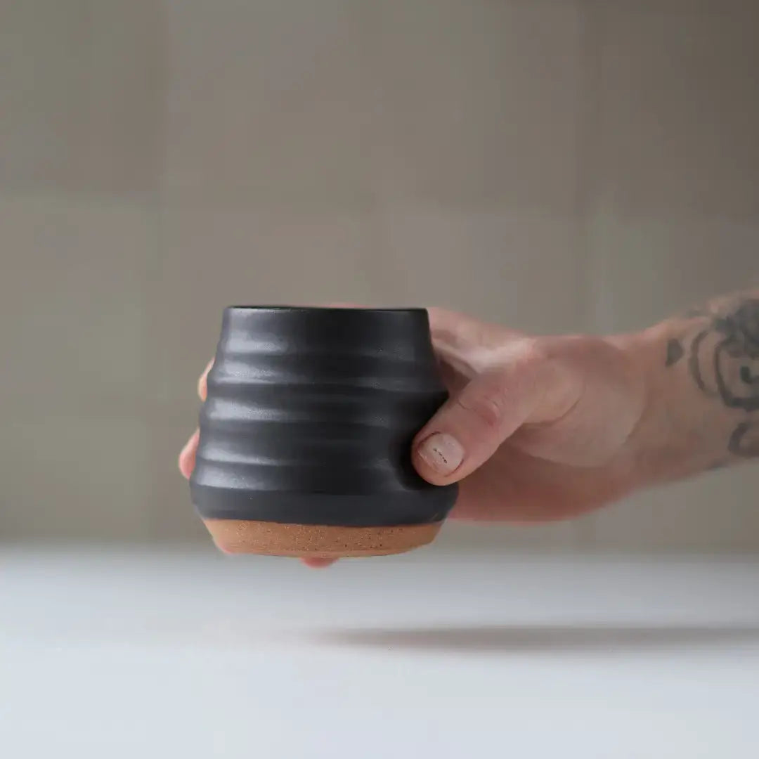 Anytime Cup Black handmade pottery wine + Cocktail tumbler 
