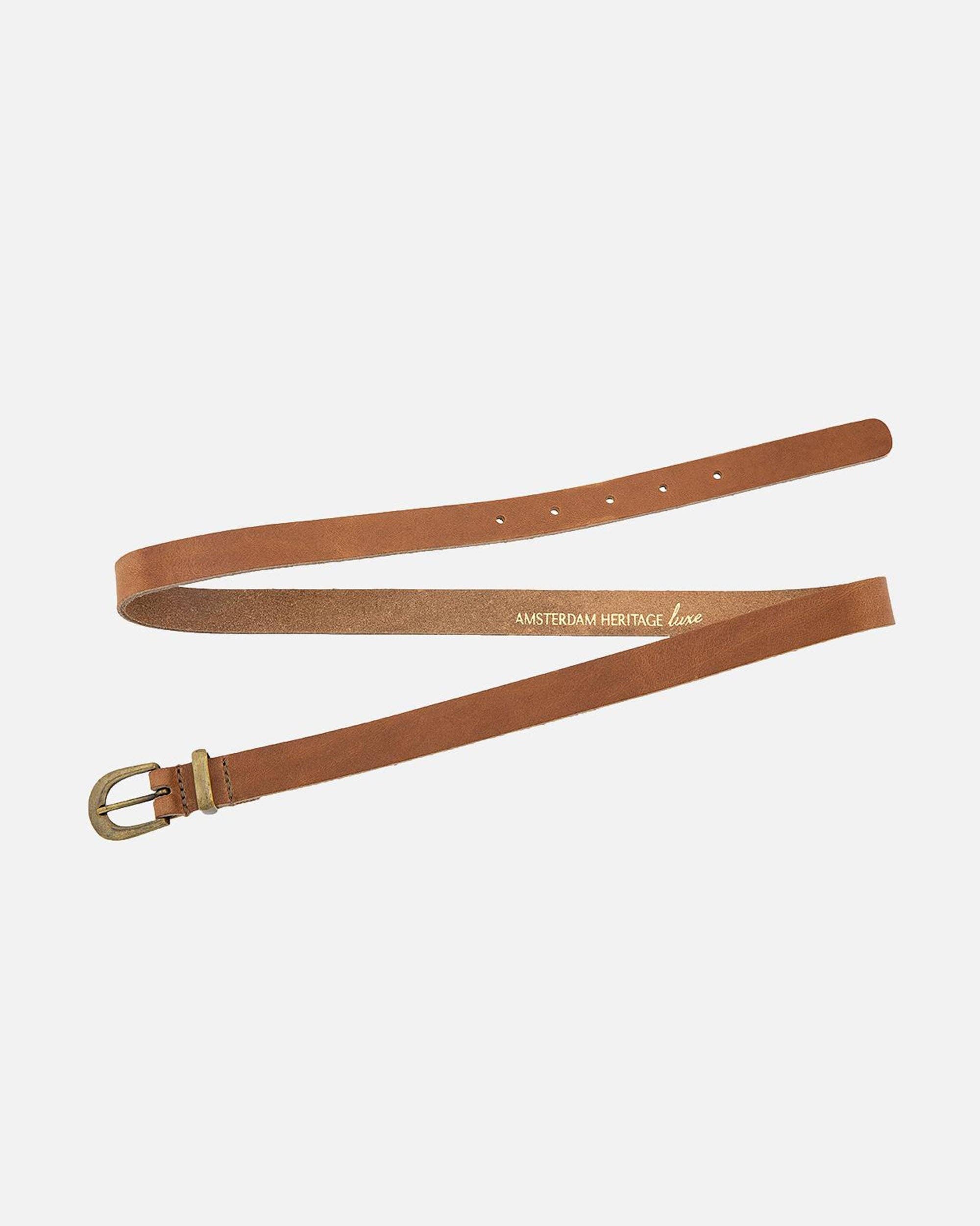 Ank Skinny Leather Belt with Gold Buckle & Keeper