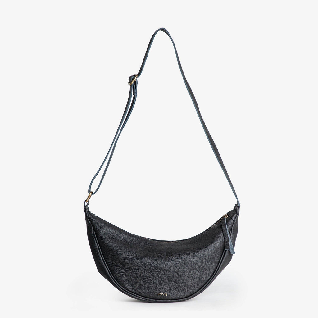 Pebbled Leather Moon Sling Bag - Black