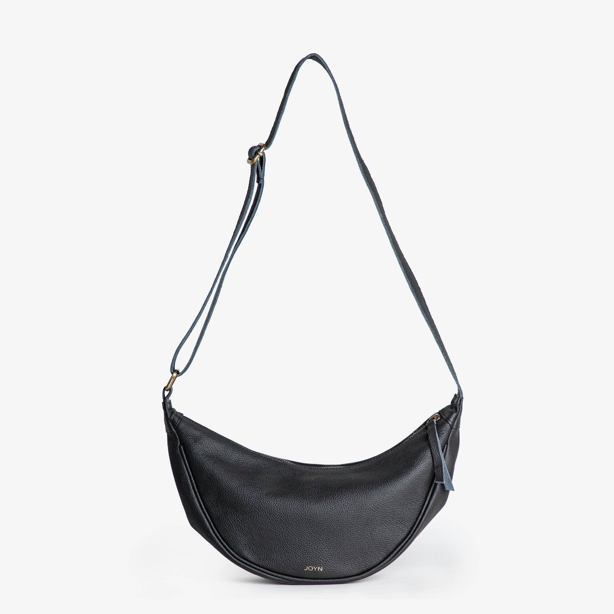 Pebbled Leather Moon Sling Bag - Black