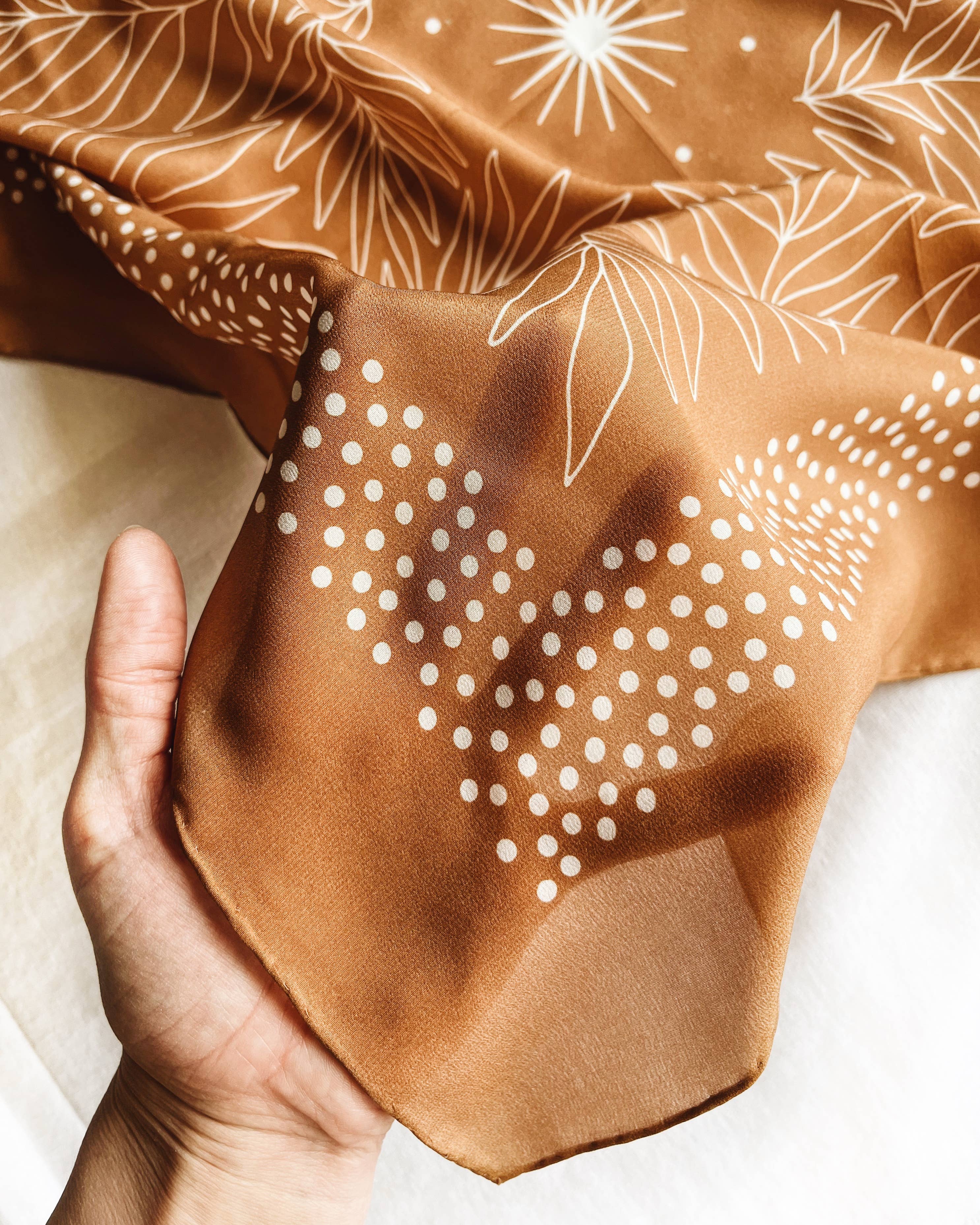 Tropical Palms Amber Western Style Bandana - 100% Silk