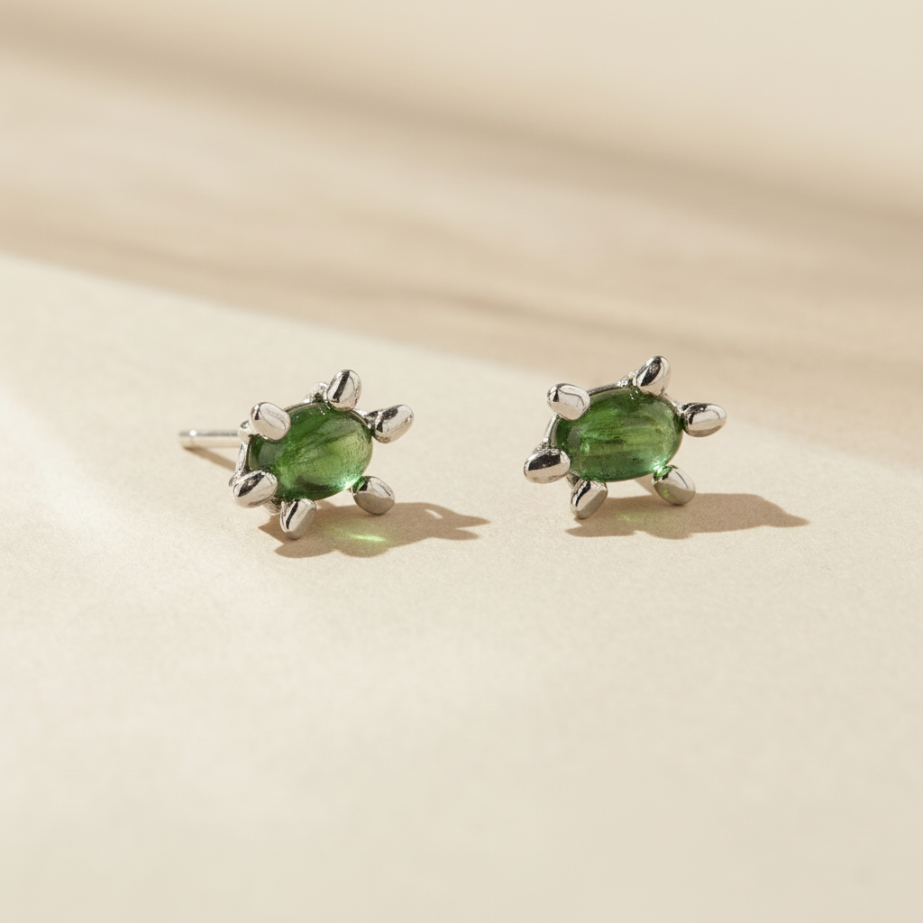Green Tourmaline Flower Studs | Handmade Gemstone Earrings
