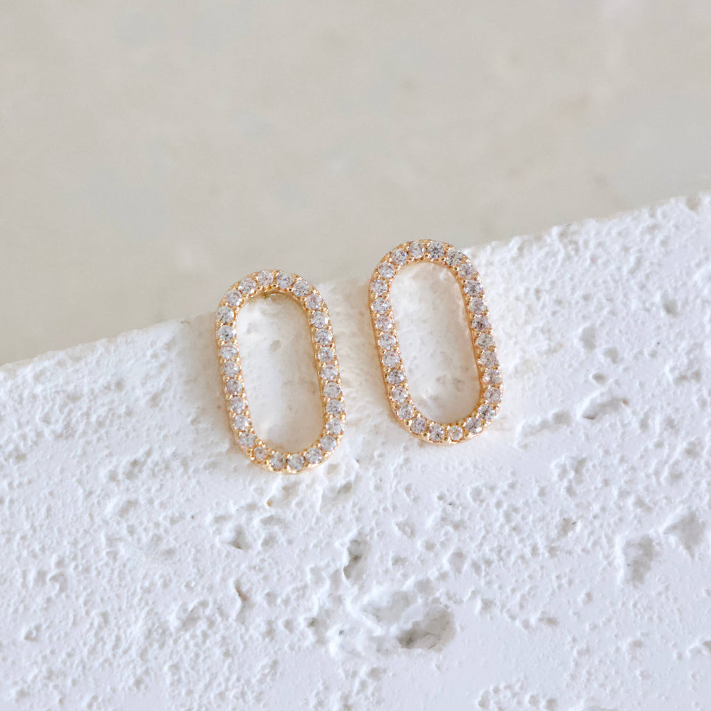 CZ Oval Stud Earrings 