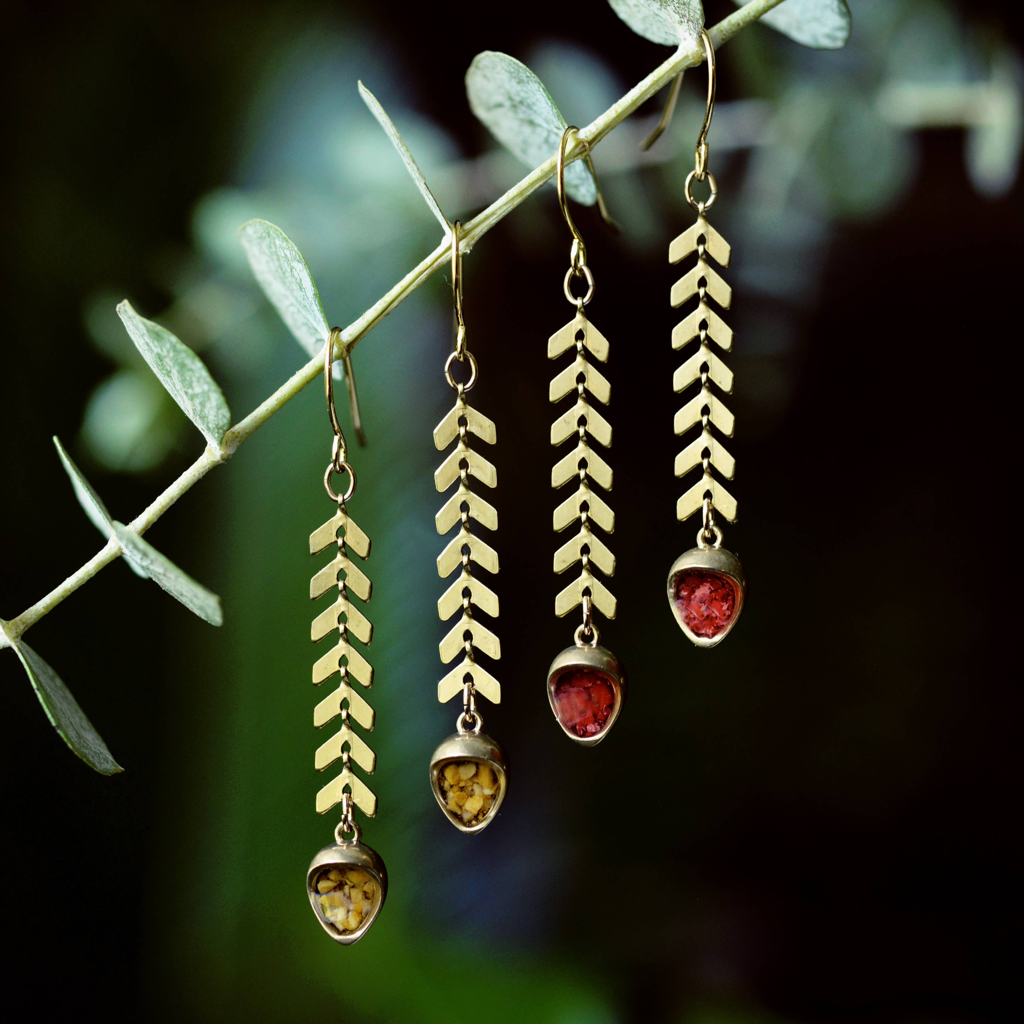 The Acorn Earrings with Chevron Chain and Crushed Gems