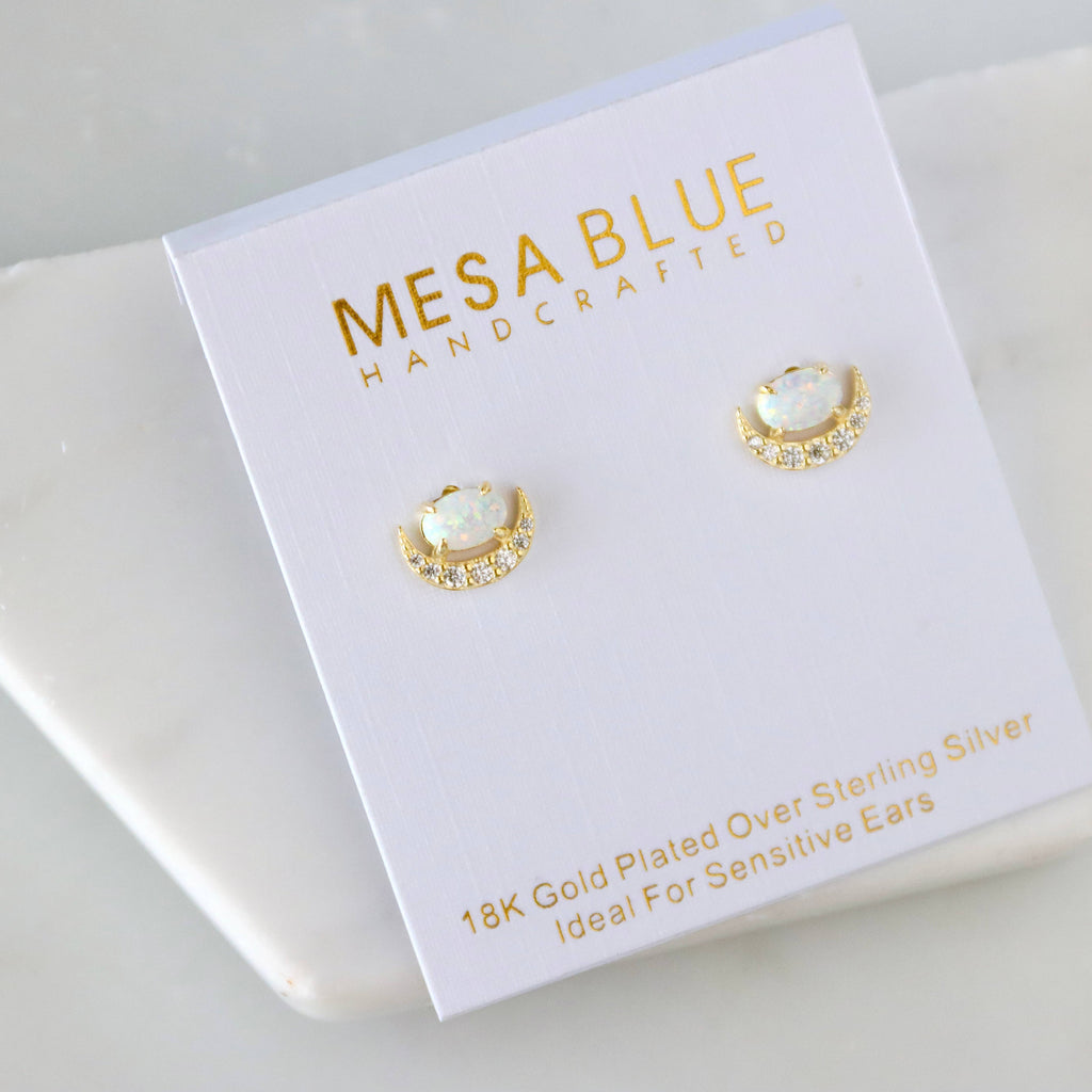 Opal Crescent Stud Earrings