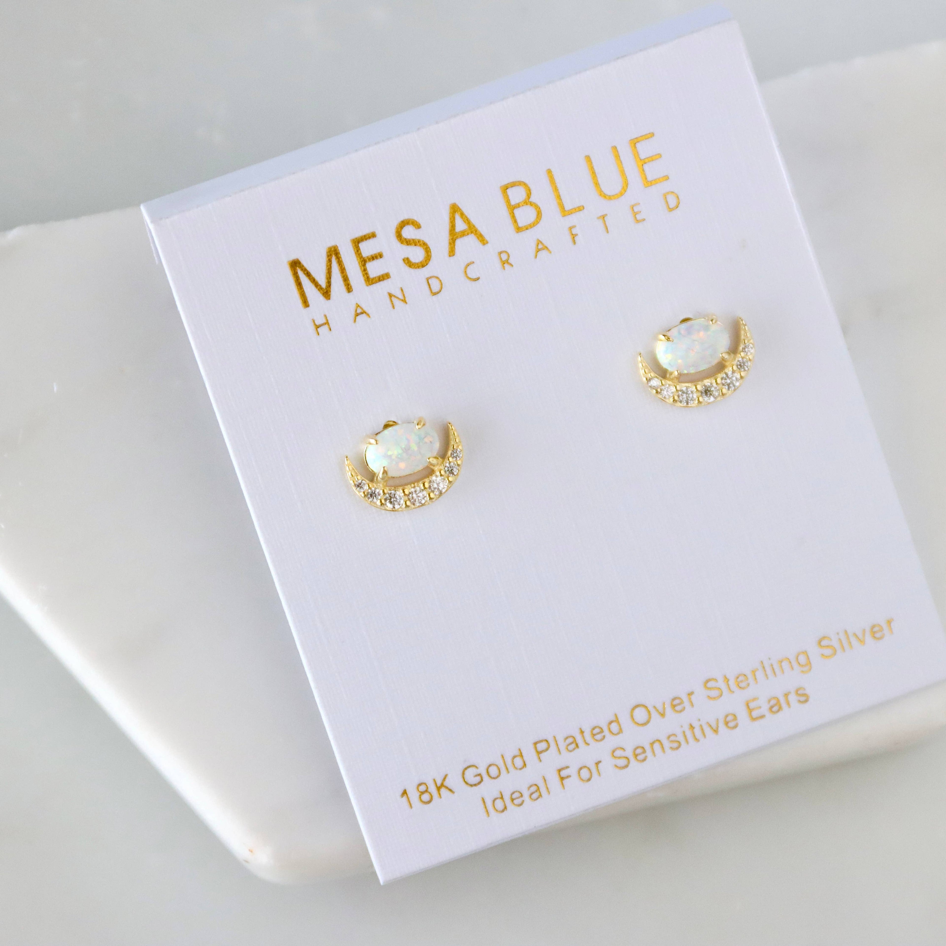 Opal Crescent Stud Earrings