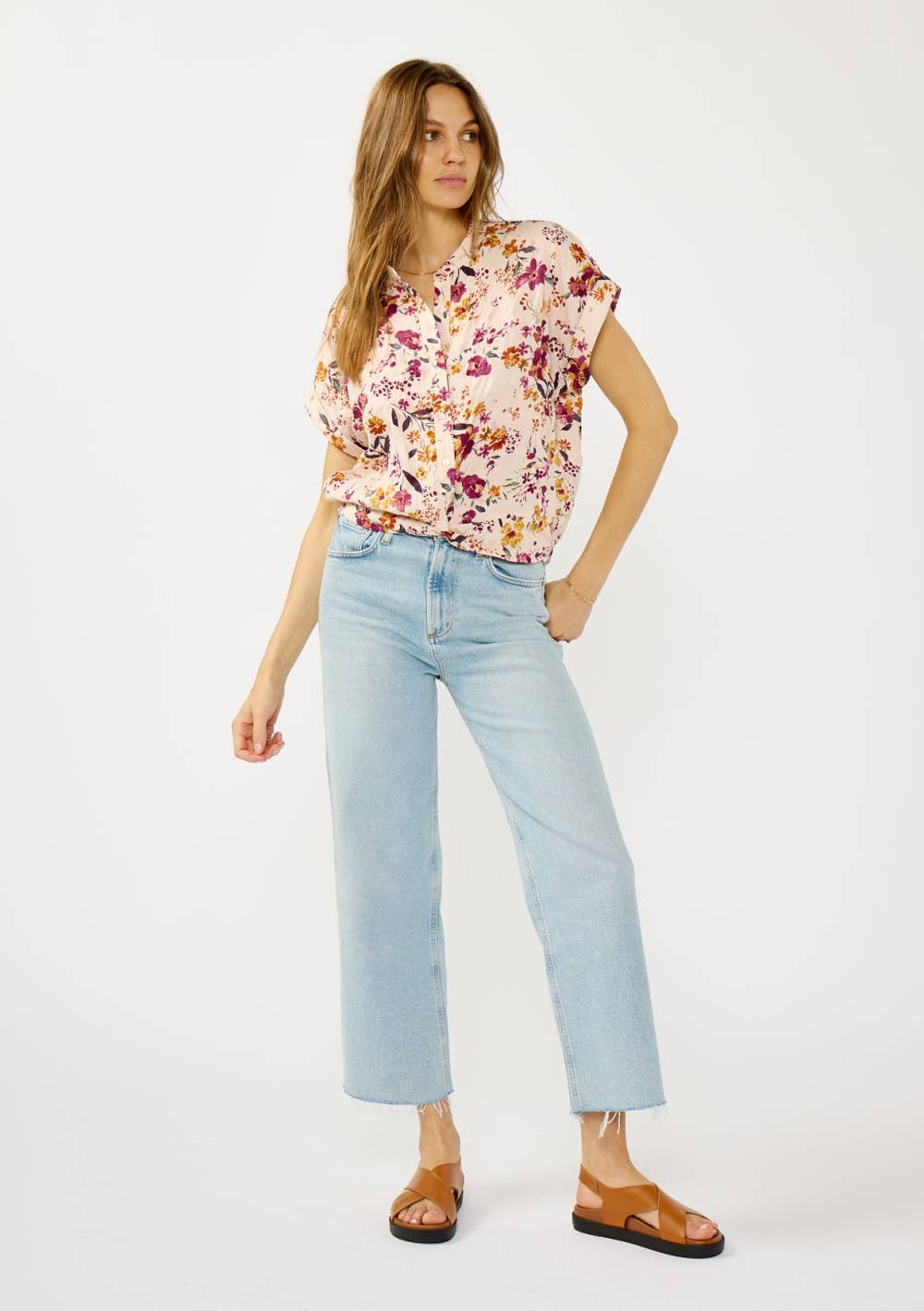 Twist Front Dolman Sleeve Button Down Top
