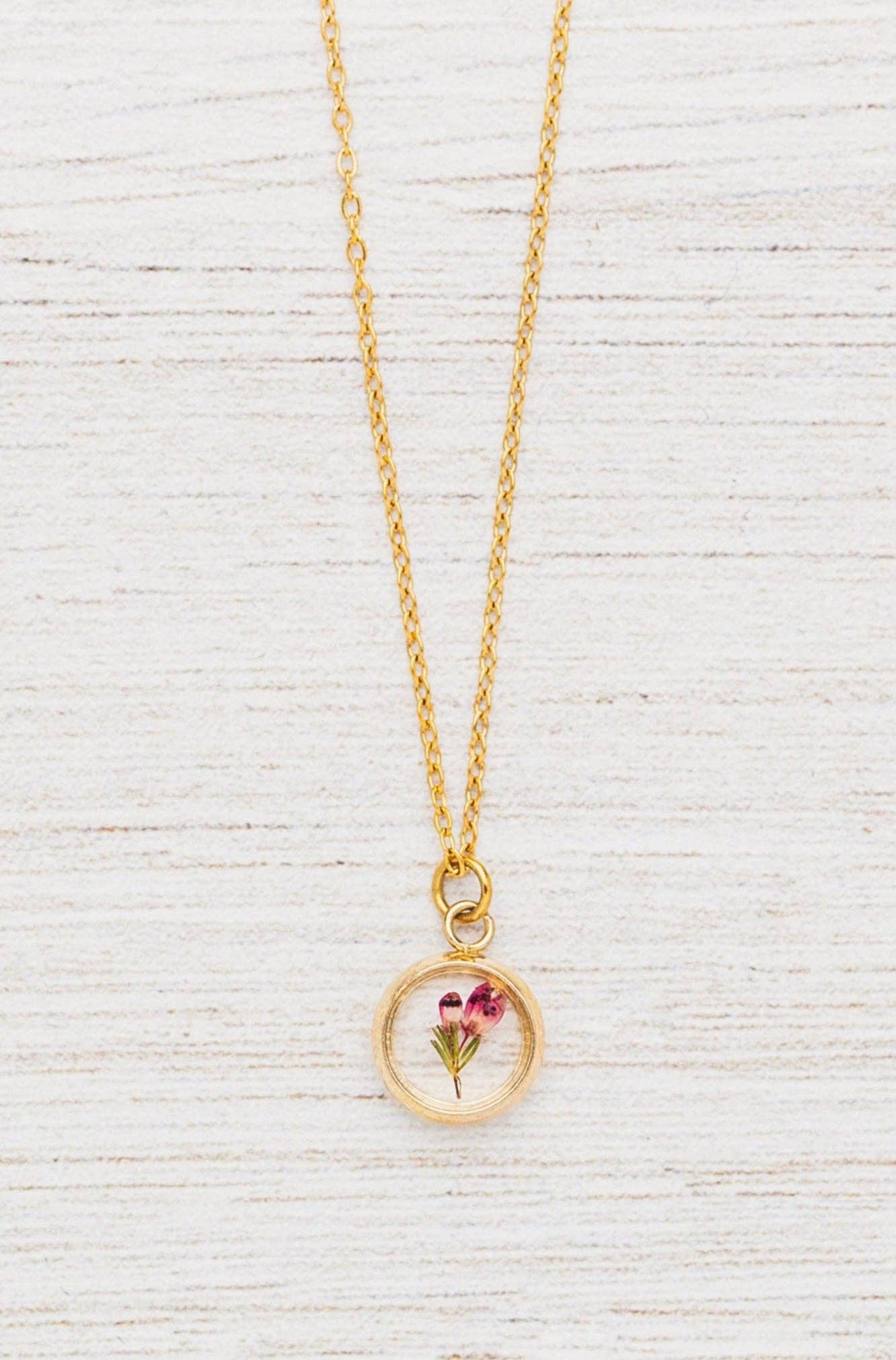 Pressed Heather Flower Necklace