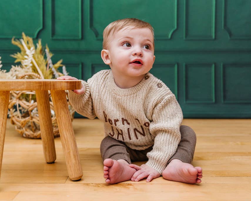 BORN TO SHINE Chunky Knit Slouchy Baby Pullover Sweater