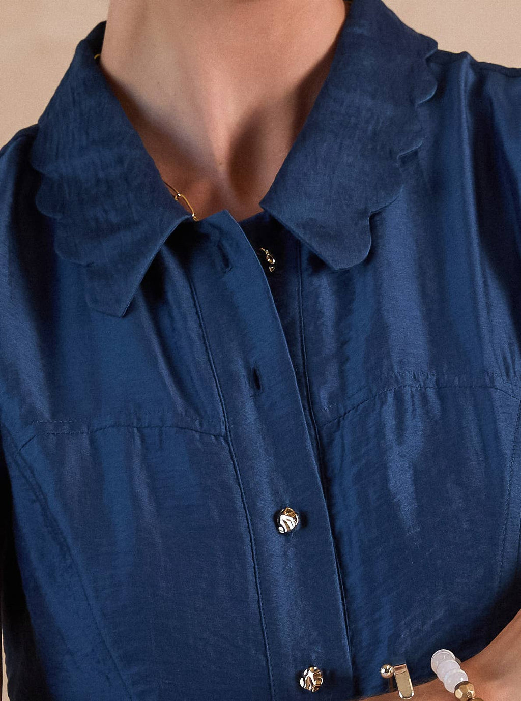 Button Down Slim Fit Short Sleeve Blouse