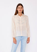 Crinkled Lace Long Sleeve Button Down Blouse