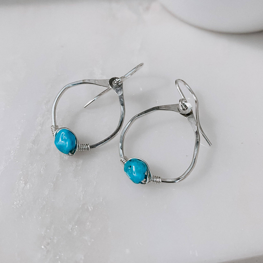 Kingman Turquoise Mini Organic Hoop Earrings
