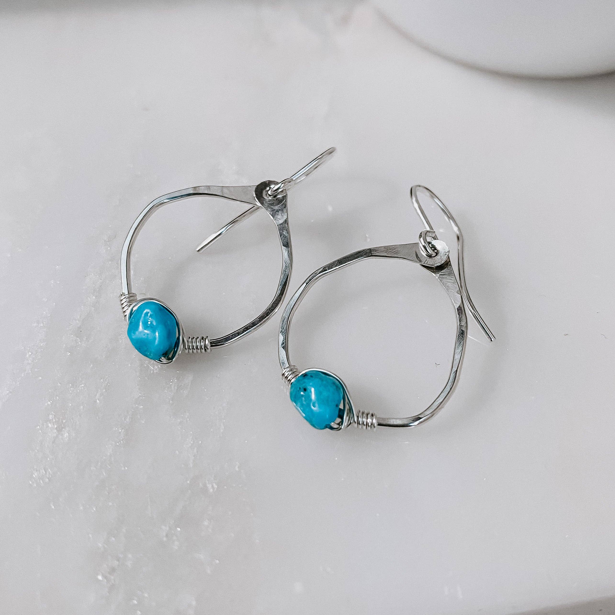 Kingman Turquoise Mini Organic Hoop Earrings
