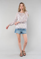 Floral Smocked Raglan Bishop Sleeve Blouse