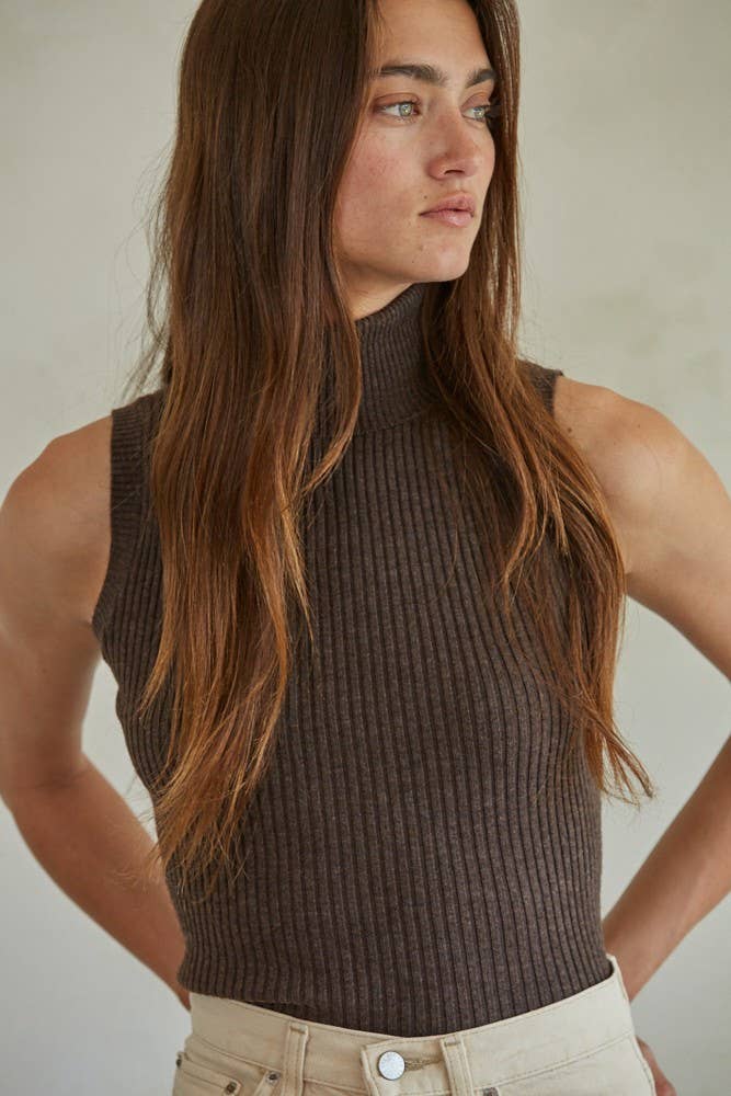 Knit Turtleneck Sleeveless Pullover Top