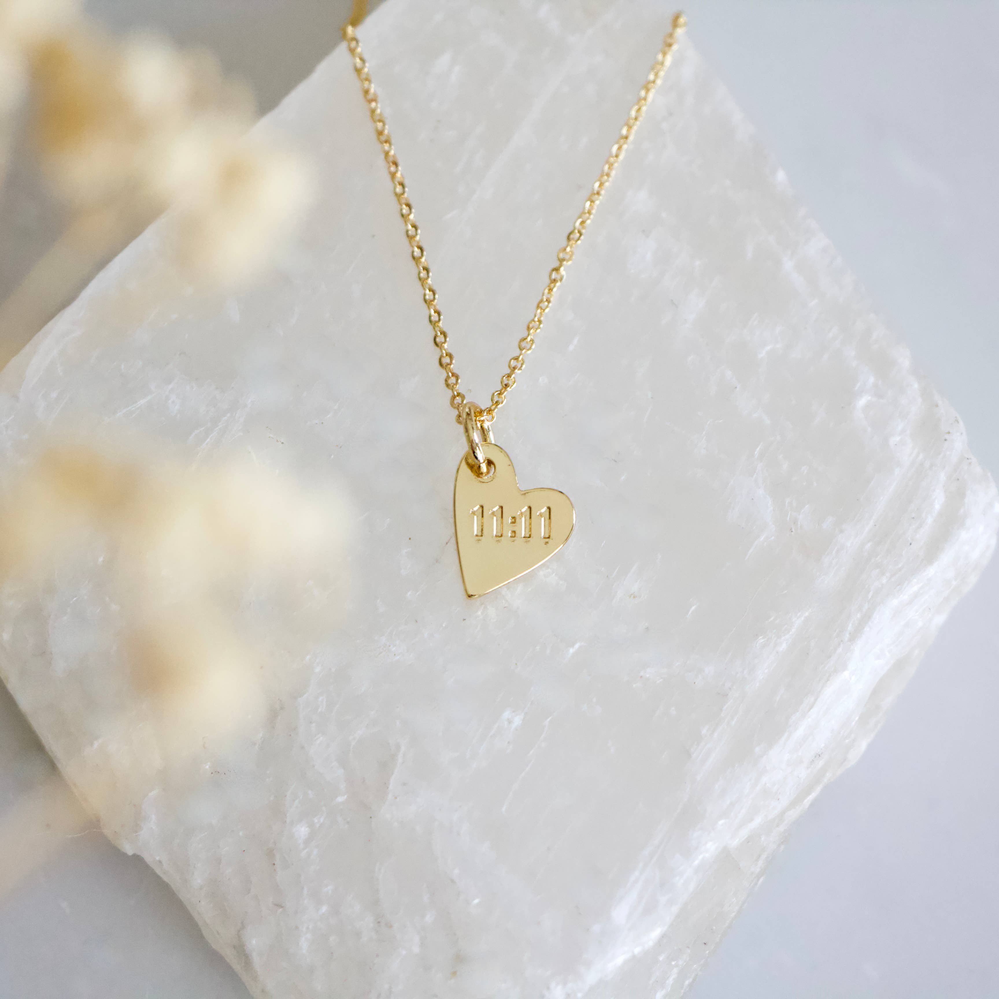 11:11 Stamped Heart Necklace - Angel Number